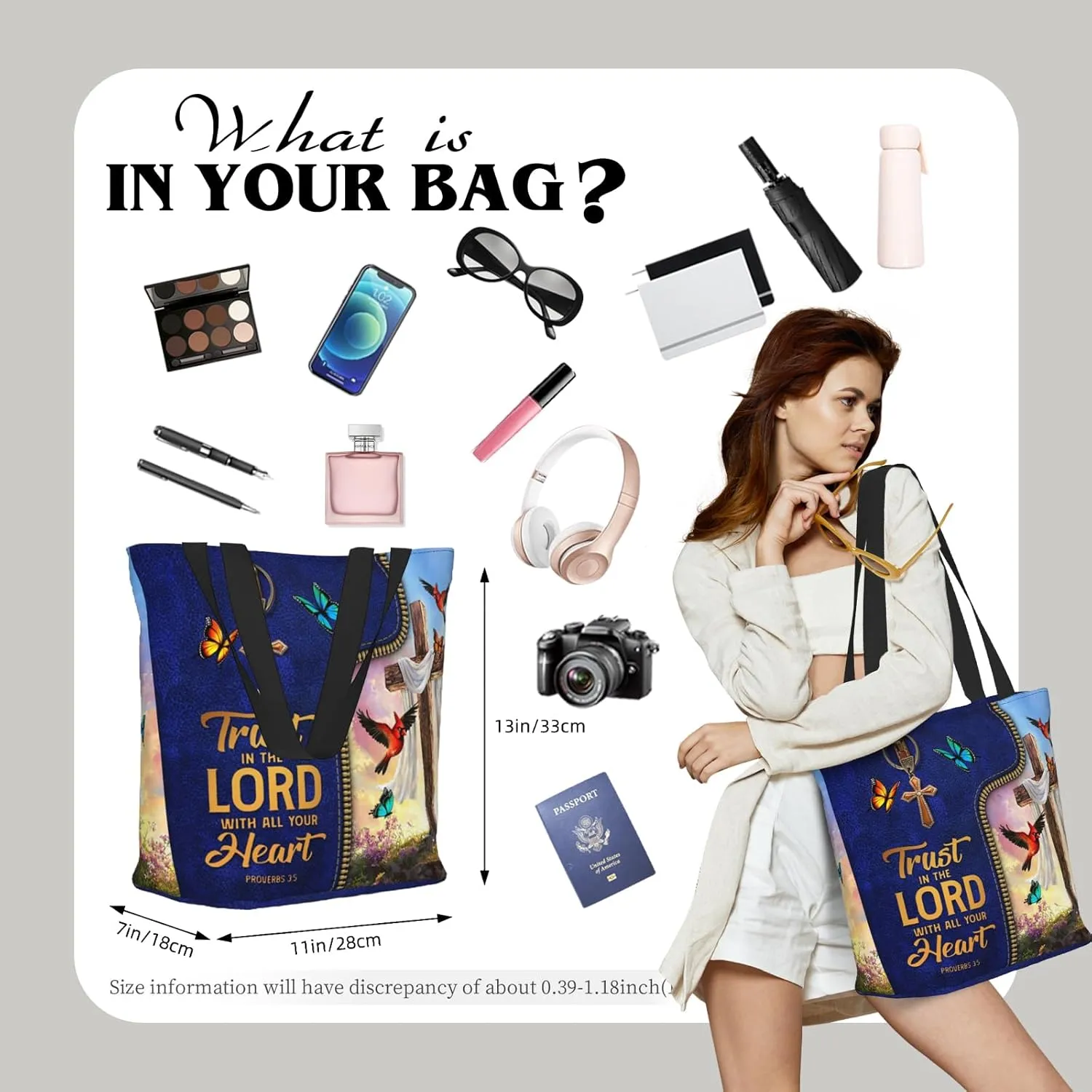 Tote Bag for Women Reusable Shopping Tote Bag Zippered Inspirational Scripture Shoulder Bags