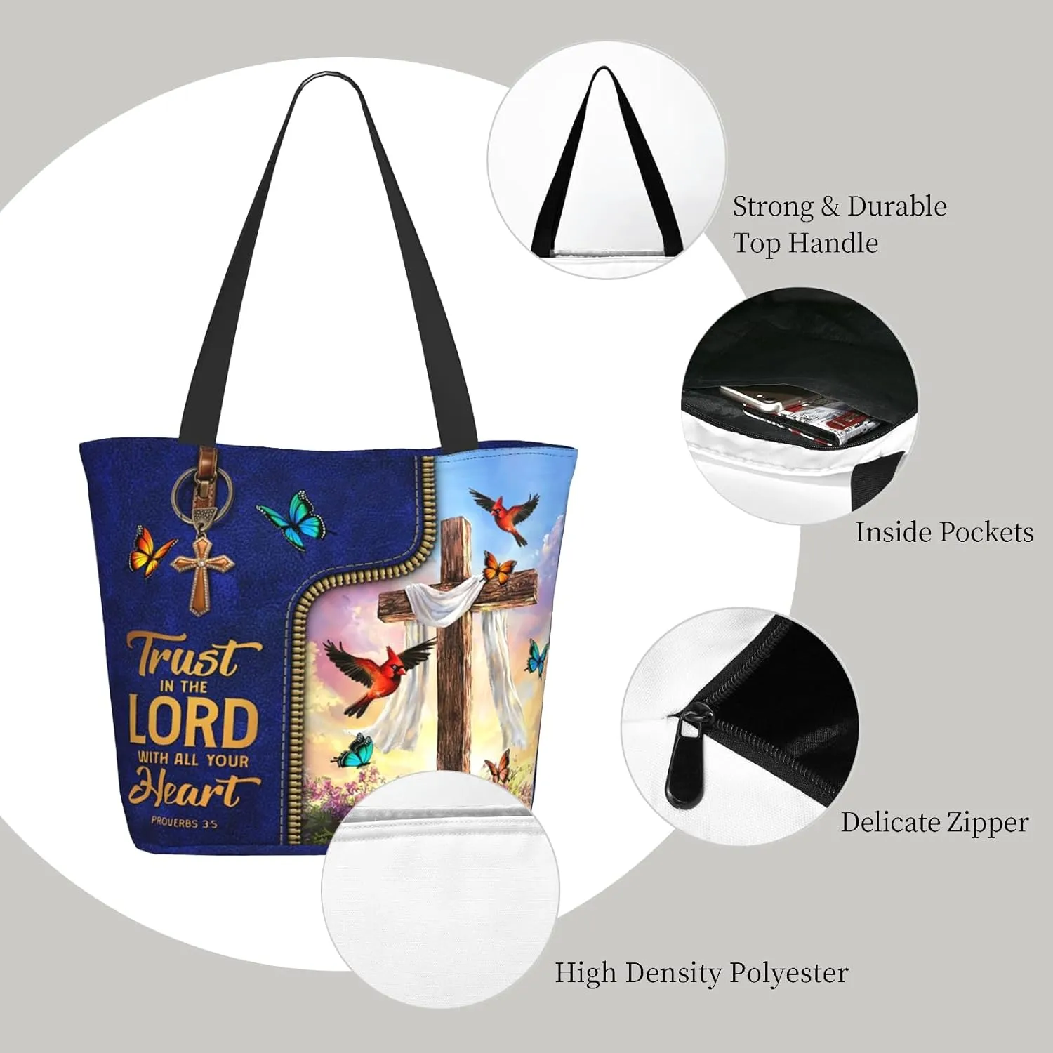 Tote Bag for Women Reusable Shopping Tote Bag Zippered Inspirational Scripture Shoulder Bags