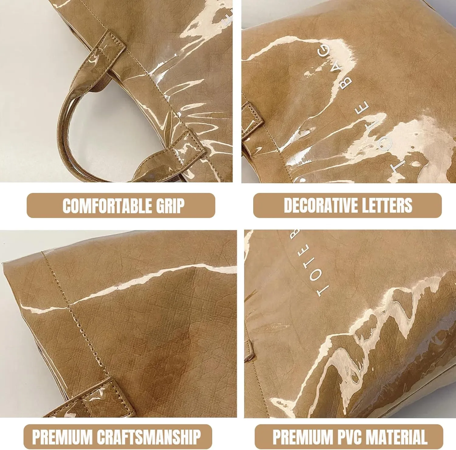 Tote Bag Women's Letters Print Tote Bag Large Kraft Paper PVC Tote Bag Carry Bag Top Handle Hobo Handbag Trendy Shopping Bag