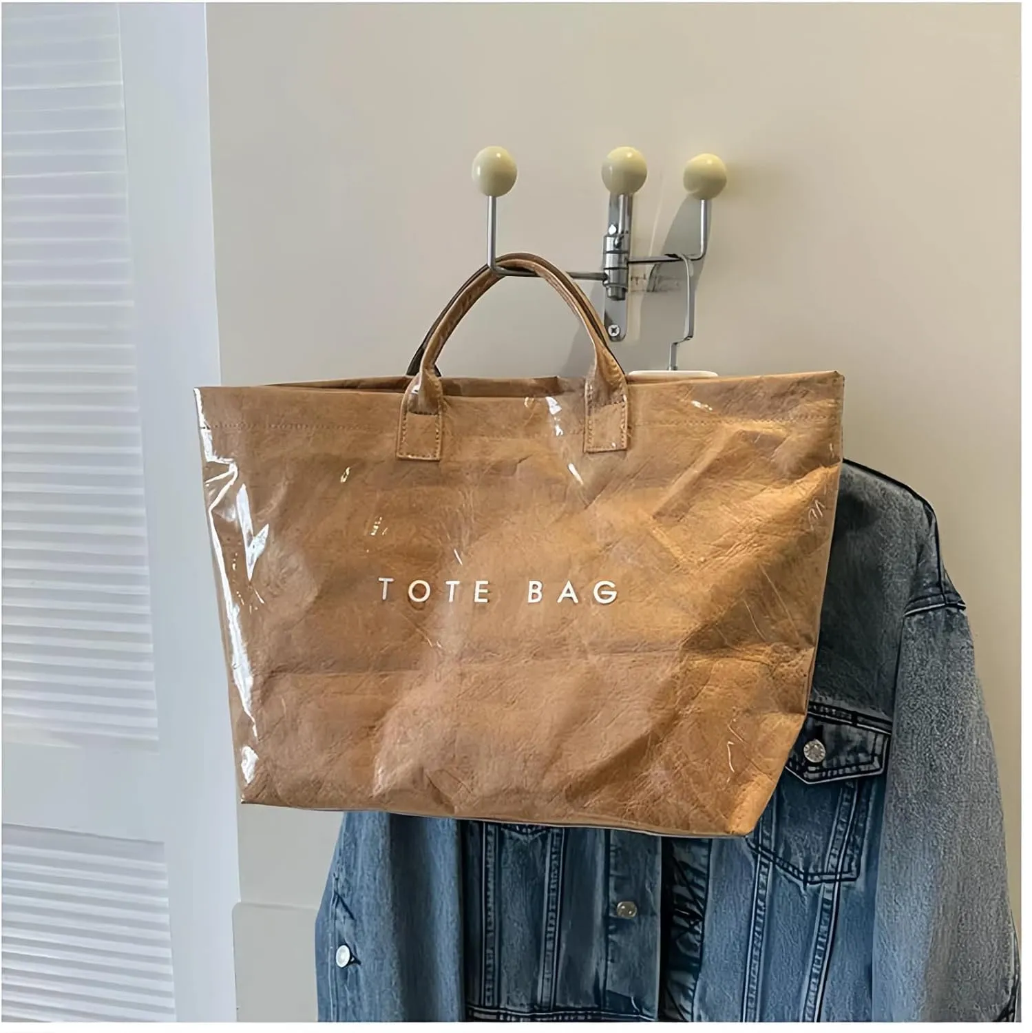 Tote Bag Women's Letters Print Tote Bag Large Kraft Paper PVC Tote Bag Carry Bag Top Handle Hobo Handbag Trendy Shopping Bag