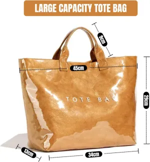 Tote Bag Women's Letters Print Tote Bag Large Kraft Paper PVC Tote Bag Carry Bag Top Handle Hobo Handbag Trendy Shopping Bag