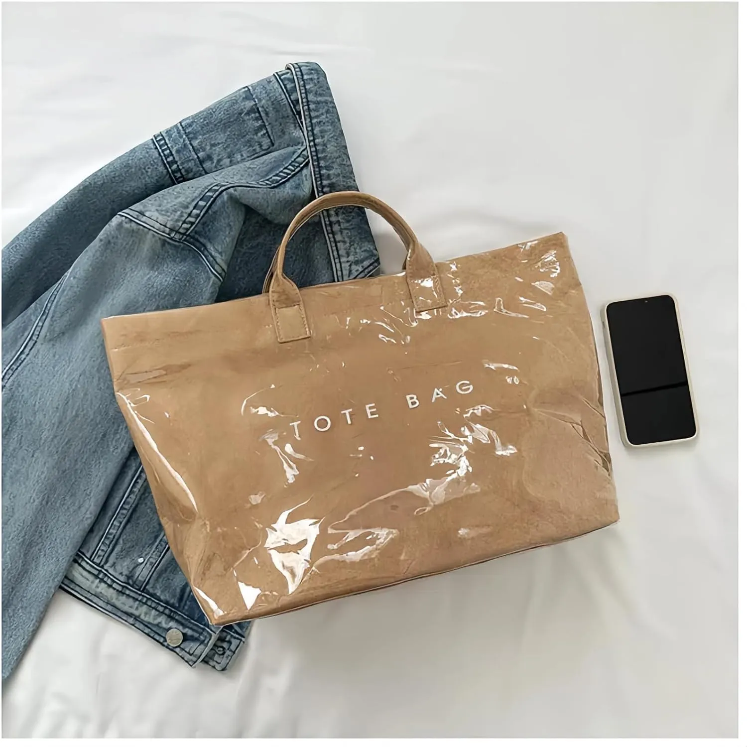 Tote Bag Women's Letters Print Tote Bag Large Kraft Paper PVC Tote Bag Carry Bag Top Handle Hobo Handbag Trendy Shopping Bag