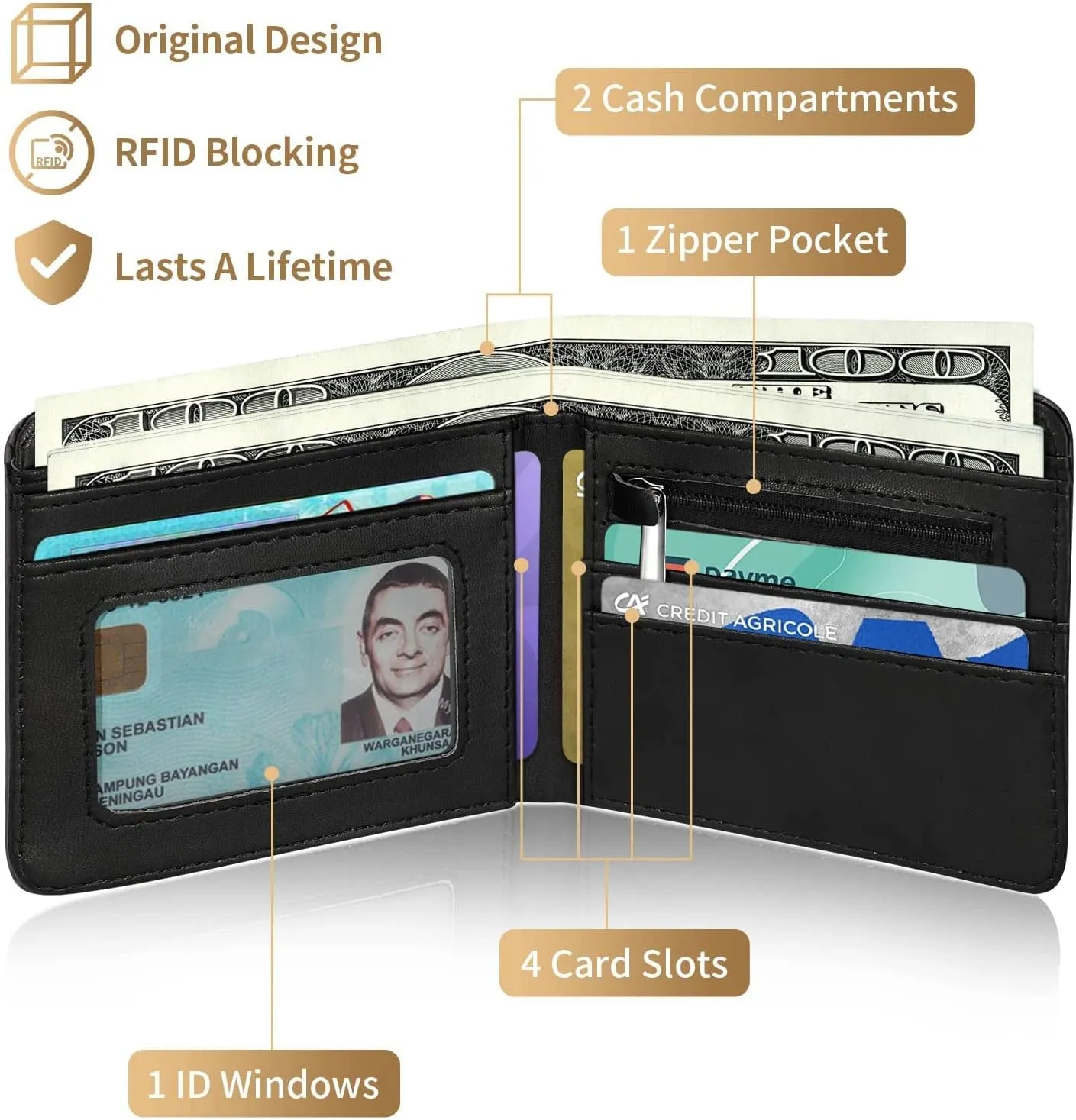 Toyuma Leather Wallet for Boys Wallets for Girls Kids Wallet Cute Kawaii Anime Cool Cartoon Fun Purse Credit ID Card Slim Bifold Small Coin Purses for Teens Boys Minimalist Wallet, White Eye