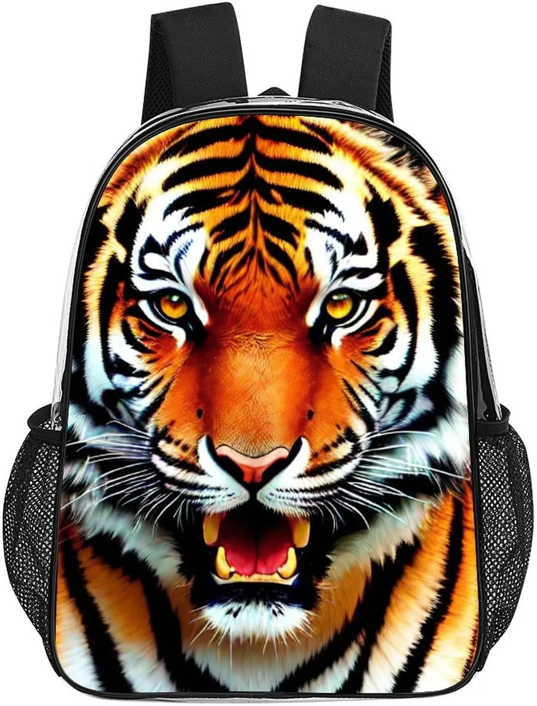 Transparent Daypack Backpack for Climbing Outdoors Running - Big Capacity Multipurpose Anti-Theft Bookbag, Cool Tiger Head Fire Surreal Style Art Travel Hiking & Camping Rucksack