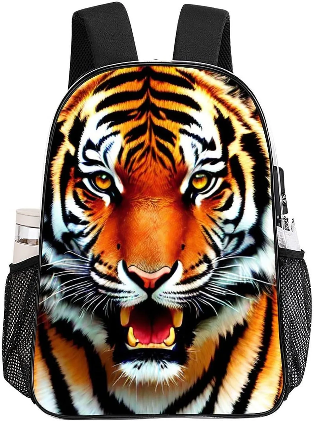 Transparent Daypack Backpack for Climbing Outdoors Running - Big Capacity Multipurpose Anti-Theft Bookbag, Cool Tiger Head Fire Surreal Style Art Travel Hiking & Camping Rucksack