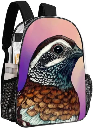 Transparent Daypack Bookbag for Gym Business Bicycle - Large Capacity Multipurpose Anti-Theft Carry On Bag, Bobwhite Quail Bird Travel Hiking Daypack