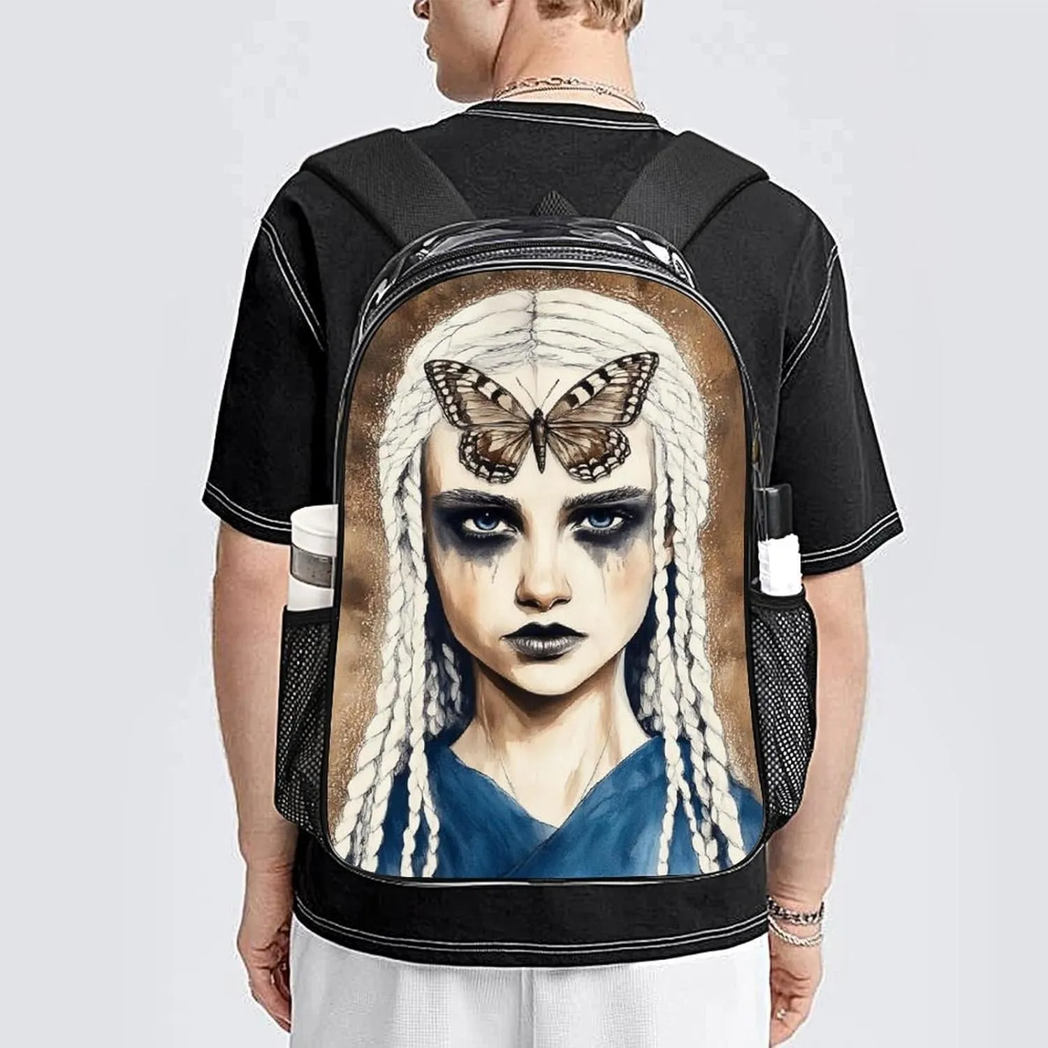 Transparent Daypack for Camping Travel Walking Cycling - Big Capacity Anti-Theft Multipurpose Bookbag, Goth Gotik Gothic woman Eyelash Camping Outdoor Backpack