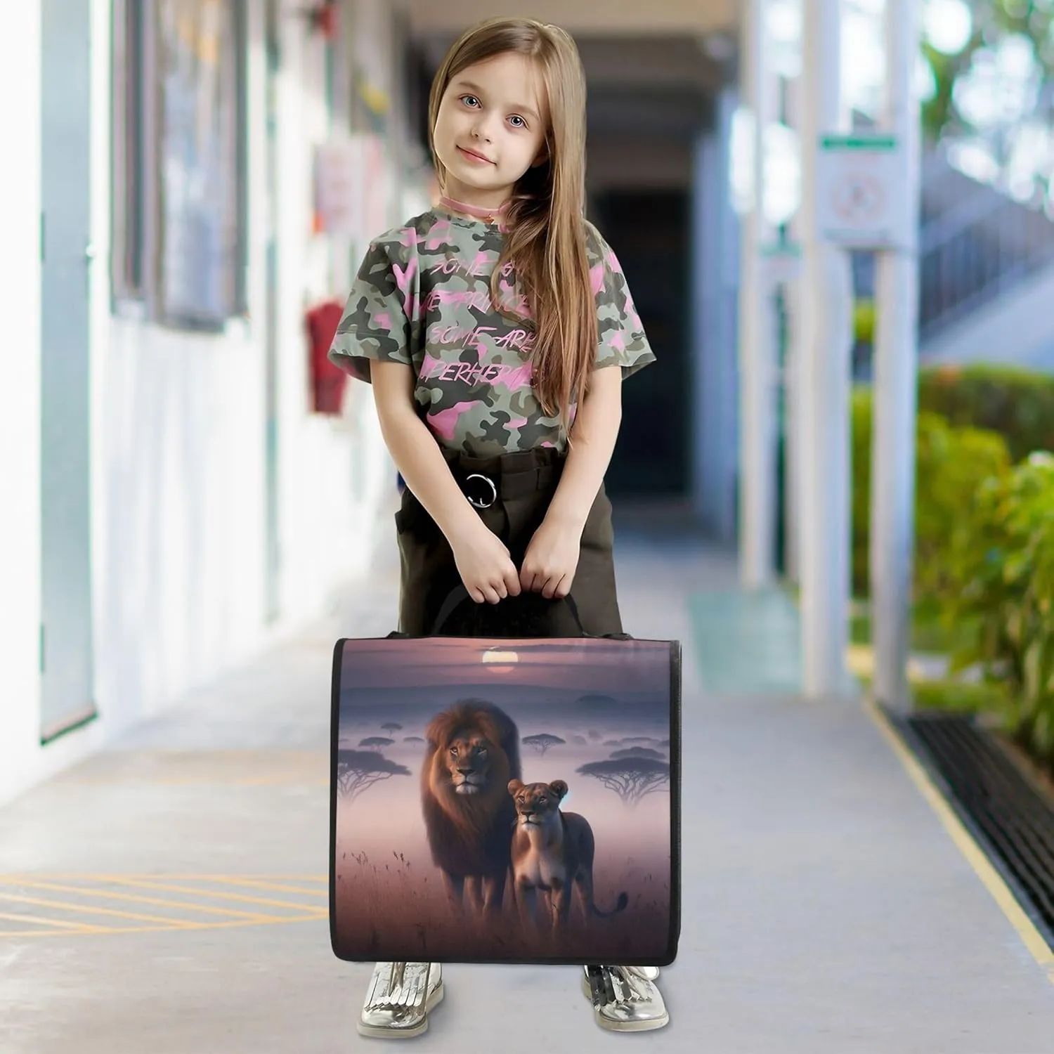 Travel 1.5 Inch Binders 3 Ring Heavy Duty Lion African Animal Scenic Zippered Binder Organizer Portfolio Hold 500 Sheets Holder School Binder Bag with Shoulder Strap
