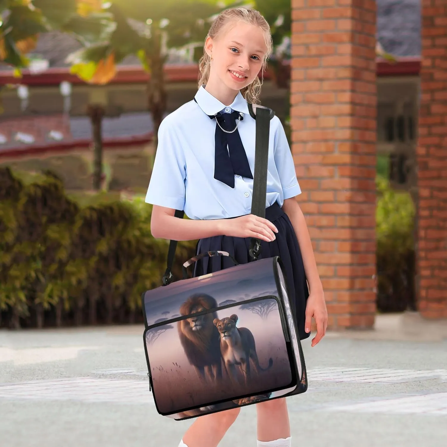 Travel 1.5 Inch Binders 3 Ring Heavy Duty Lion African Animal Scenic Zippered Binder Organizer Portfolio Hold 500 Sheets Holder School Binder Bag with Shoulder Strap