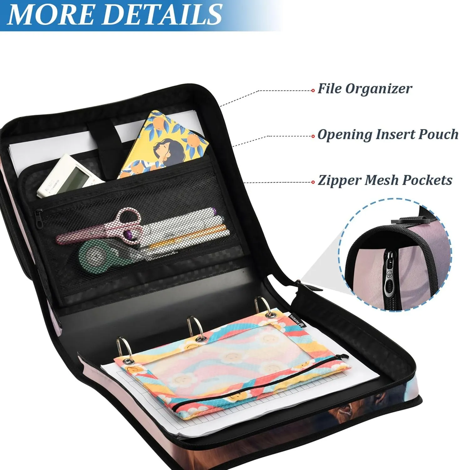 Travel 1.5 Inch Binders 3 Ring Heavy Duty Lion African Animal Scenic Zippered Binder Organizer Portfolio Hold 500 Sheets Holder School Binder Bag with Shoulder Strap