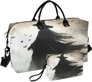 Travel Duffel Bag Gothic Witch Crow, Gym Bags with Multiple Interior Pockets for Men Women Toiletry Purse Included 20.5”x 1.9” x 13.8”
