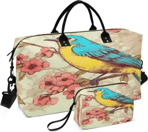 Travel Duffel Bag Large Weekender Overnight Bags for Women Men, Hummingbird Gym Bag with Toiletry Bag