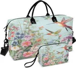 Travel Duffel Bag Large Weekender Overnight Bags for Women Men, Hummingbirds Gym Bag with Toiletry Bag