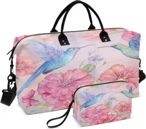 Travel Duffel Bag Large Weekender Overnight Bags for Women Men, Hummingbirds Pink Gym Bag with Toiletry Bag