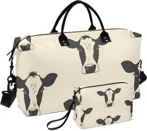Travel Duffle Bag Gym Bag, Cows Print Weekender Bags for Women with Toiletry Bag Travel Tote Bag Swim Bag