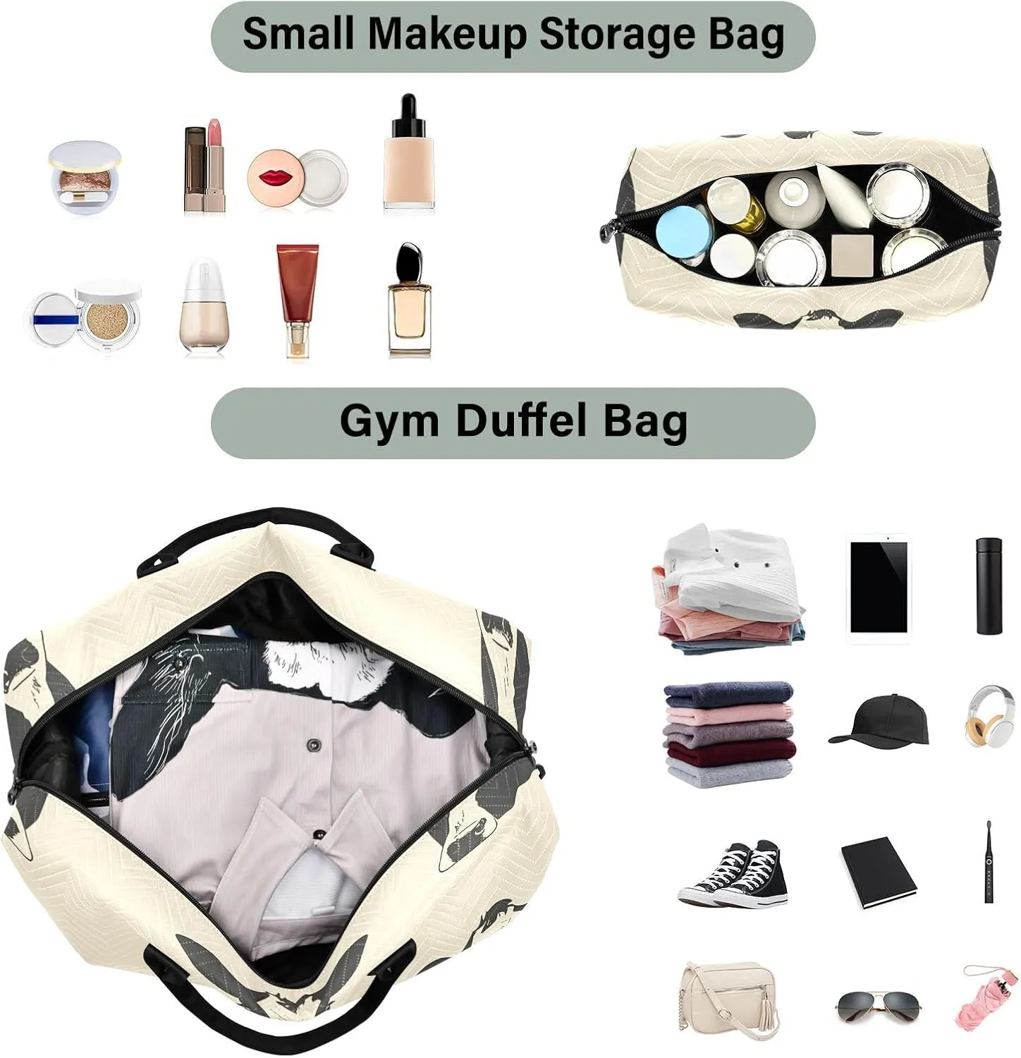 Travel Duffle Bag Gym Bag, Cows Print Weekender Bags for Women with Toiletry Bag Travel Tote Bag Swim Bag