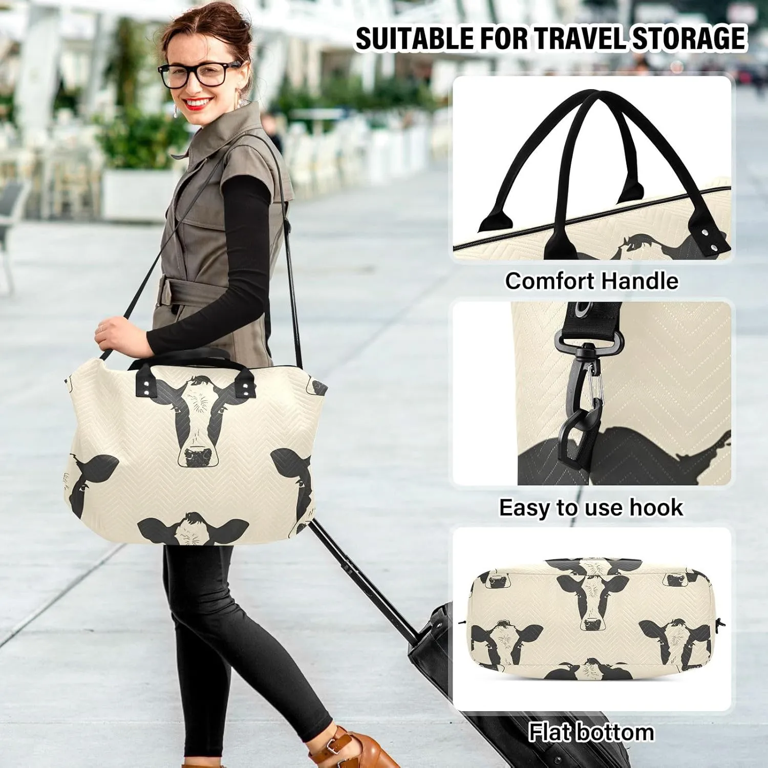 Travel Duffle Bag Gym Bag, Cows Print Weekender Bags for Women with Toiletry Bag Travel Tote Bag Swim Bag