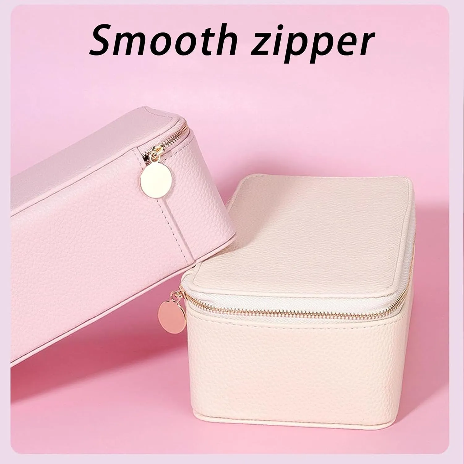 Travel Jewelry Box With Small Pouches, Portable Storage Case With 12/8 Bags, Leather Waterproof Organizer for Necklaces, Bracelets, Earrings, Studs, Rings (Pink with 12 Small Pouches)