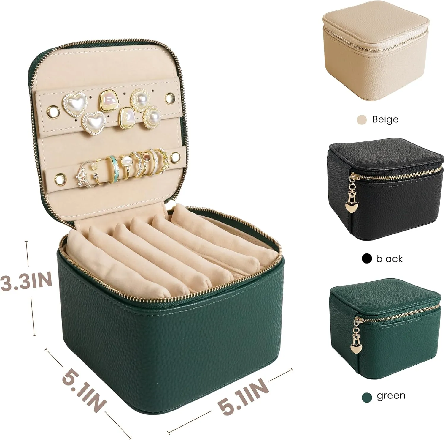 Travel Jewelry Case, Small Travel Jewelry Box with 6 Velvet Jewelry Bag Mini Pouch, Portable Travel Jewelry Organizer for Rings Earrings Necklaces, Beauty Gifts for Women Girls (Green)