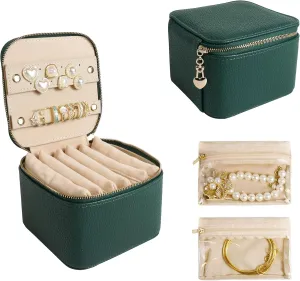 Travel Jewelry Case, Small Travel Jewelry Box with 6 Velvet Jewelry Bag Mini Pouch, Portable Travel Jewelry Organizer for Rings Earrings Necklaces, Beauty Gifts for Women Girls (Green)