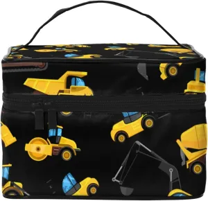 Travel Makeup Bag Pouch Compatible with Cool Black Yellow Buldozer Excavator Construct Machines Cosmetic Bag Tote Toiletry Bag, Zipper Portable Small Storage Bags for Women Brush Bottle Organizer