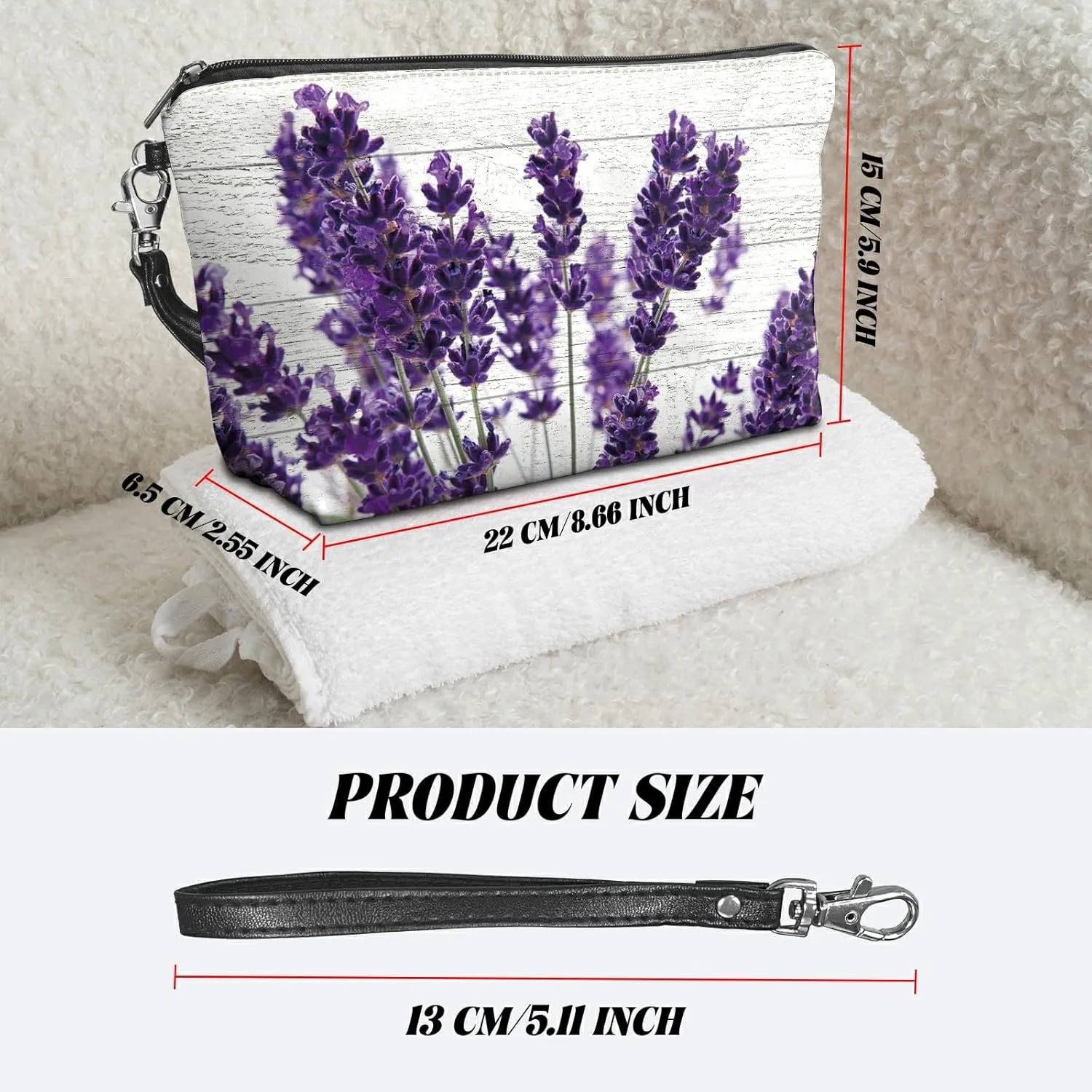 Travel Makeup Bag with Detachable Wrist Strap, Purple Lavender Stocking Stuffers for Teen Women Toiletry Storage Bag Water Resistant Portable Change Coin Small Purse Zipper Pouch