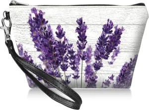 Travel Makeup Bag with Detachable Wrist Strap, Purple Lavender Stocking Stuffers for Teen Women Toiletry Storage Bag Water Resistant Portable Change Coin Small Purse Zipper Pouch