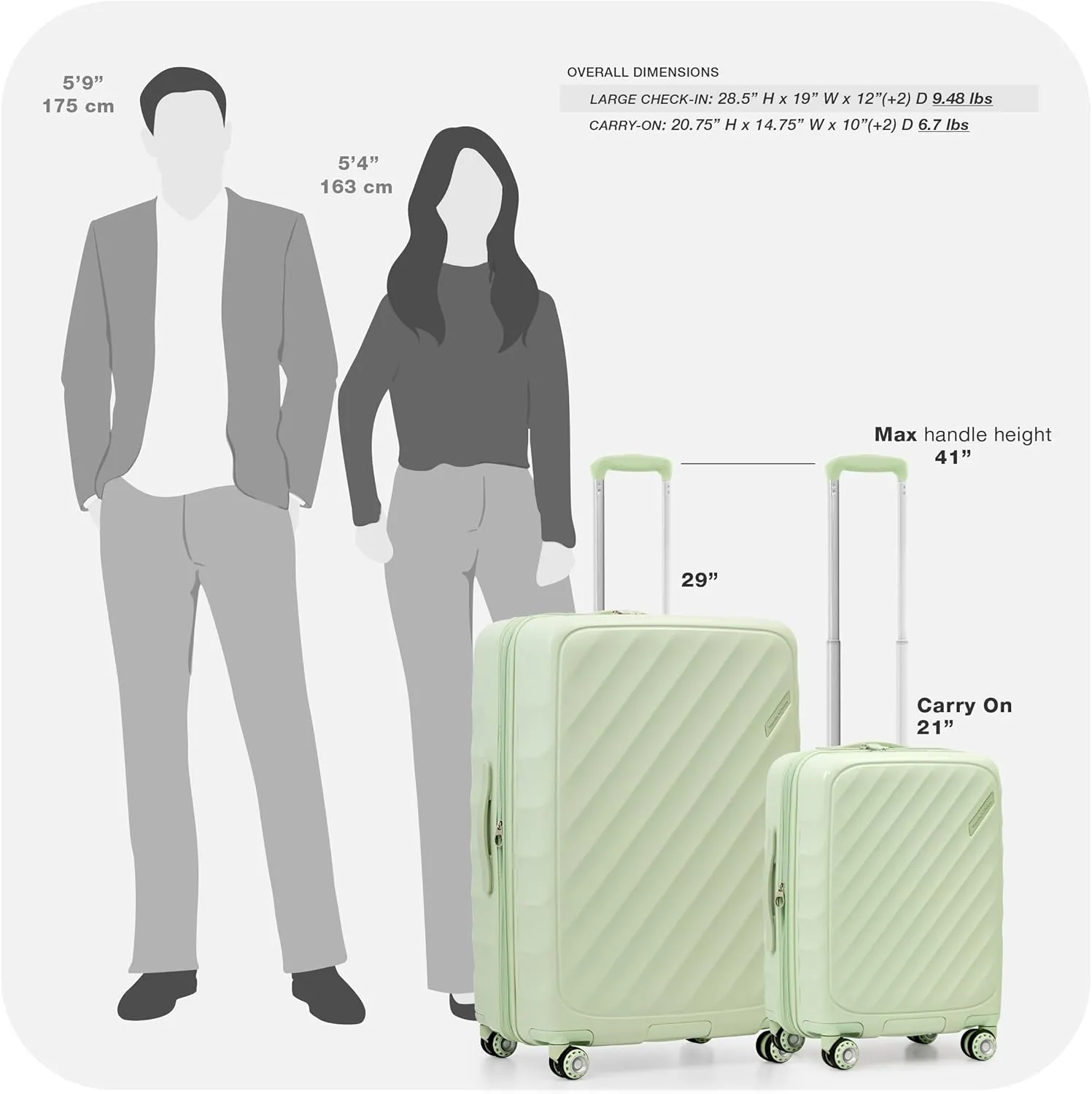 Traveler's Choice Elm Expandable Spinner Luggage Set, Glossy Mint, 21" Carry-On