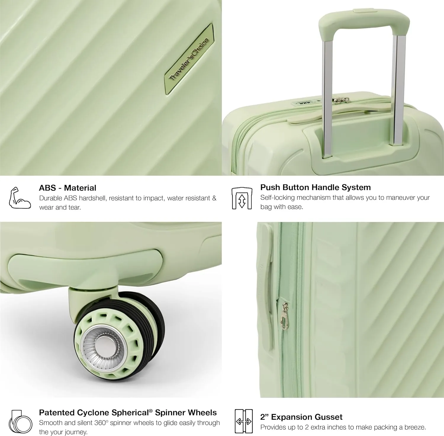 Traveler's Choice Elm Expandable Spinner Luggage Set, Glossy Mint, 21" Carry-On