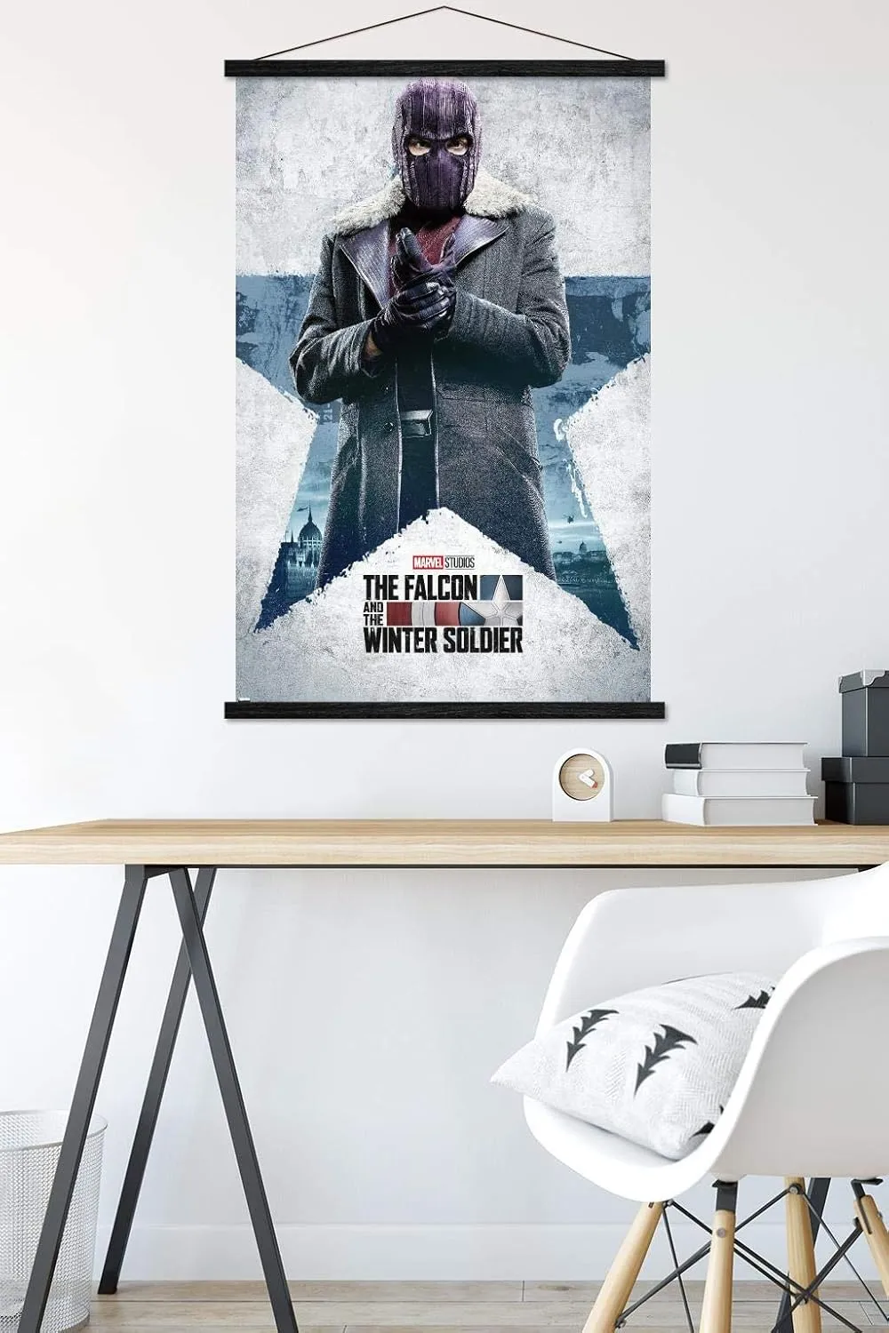 Trends International Marvel Falcon and Winter Soldier-Baron Zemo One Sheet Wall Poster with Magnetic Frame, 22.375" x 34", Premium Print and Black Hanger Bundle