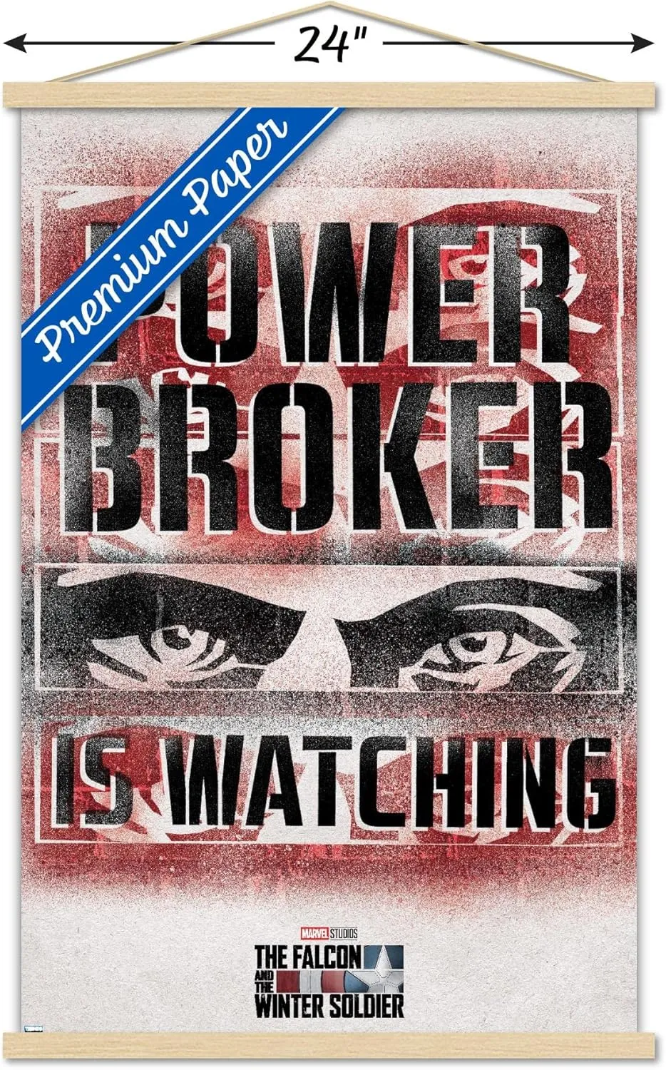 Trends International Marvel Falcon and Winter Soldier-Power Broker Watching 2 Wall Poster with Magnetic Frame, 22.375" x 34", Premium Print and Beechwood Hanger Bundle