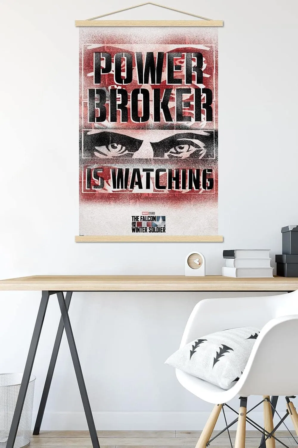 Trends International Marvel Falcon and Winter Soldier-Power Broker Watching 2 Wall Poster with Magnetic Frame, 22.375" x 34", Premium Print and Beechwood Hanger Bundle