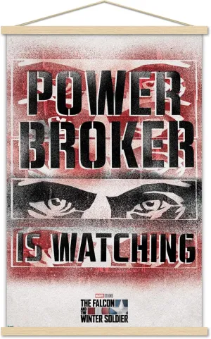 Trends International Marvel Falcon and Winter Soldier-Power Broker Watching 2 Wall Poster with Magnetic Frame, 22.375" x 34", Premium Print and Beechwood Hanger Bundle