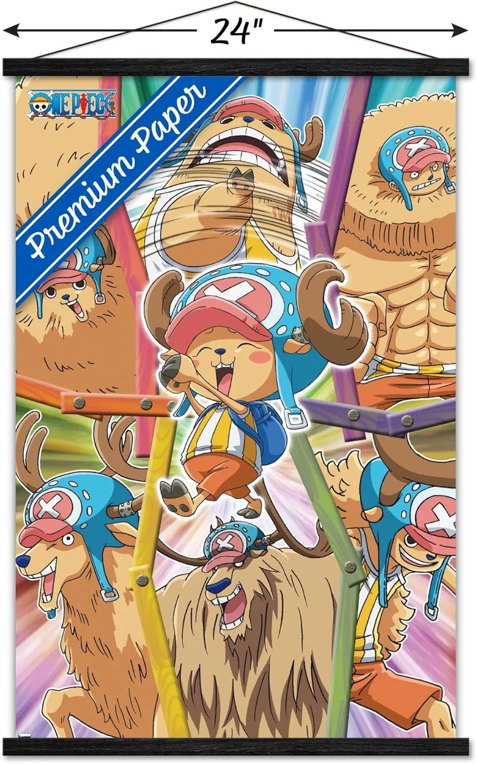 Trends International One Piece: Fishman Island - Tony Tony Chopper Group Wall Poster with Magnetic Frame, 22.37" x 34.00", Premium Print and Black Hanger Bundle