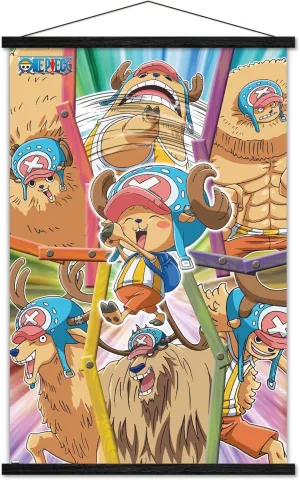 Trends International One Piece: Fishman Island - Tony Tony Chopper Group Wall Poster with Magnetic Frame, 22.37" x 34.00", Premium Print and Black Hanger Bundle