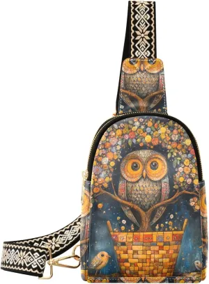 trendy Art Painting Owl Flower crossbody fanny packs sturdy crossbody bags for women for travel