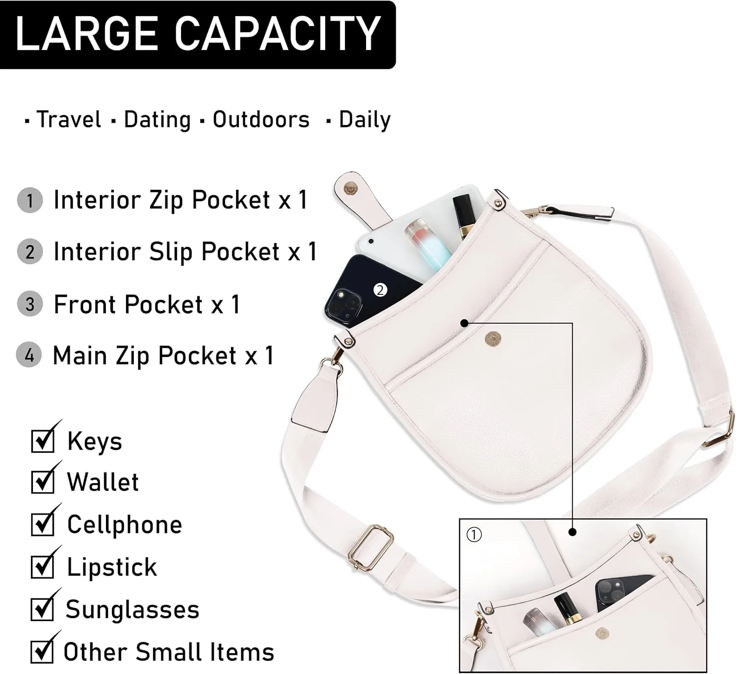 Trendy Hobo Crossbody Handbag with Adjustable Straps - Vegan Leather Designer Purses