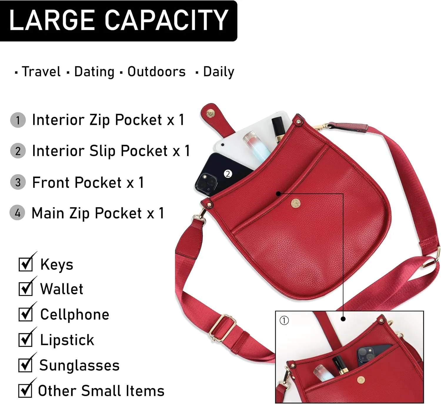 Trendy Hobo Crossbody Handbag with Adjustable Straps - Vegan Leather Designer Purses
