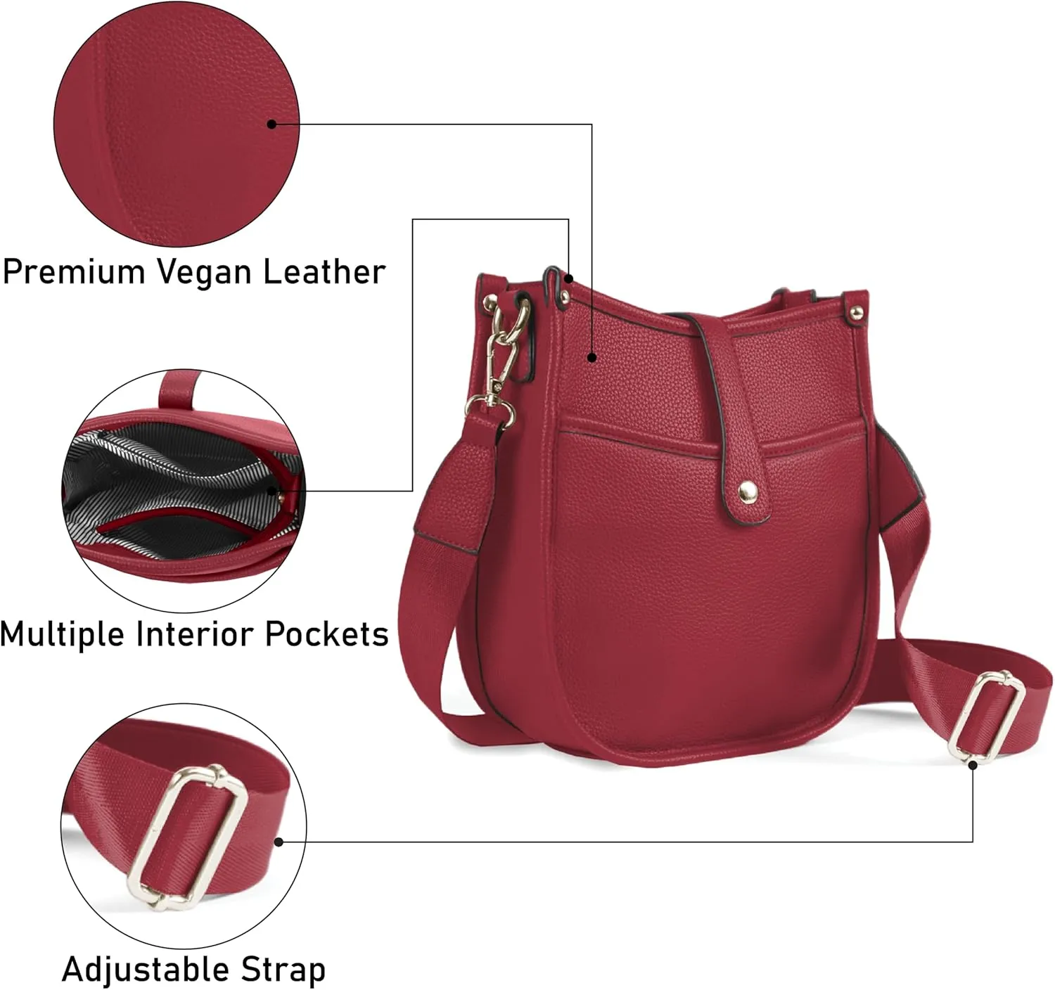 Trendy Hobo Crossbody Handbag with Adjustable Straps - Vegan Leather Designer Purses