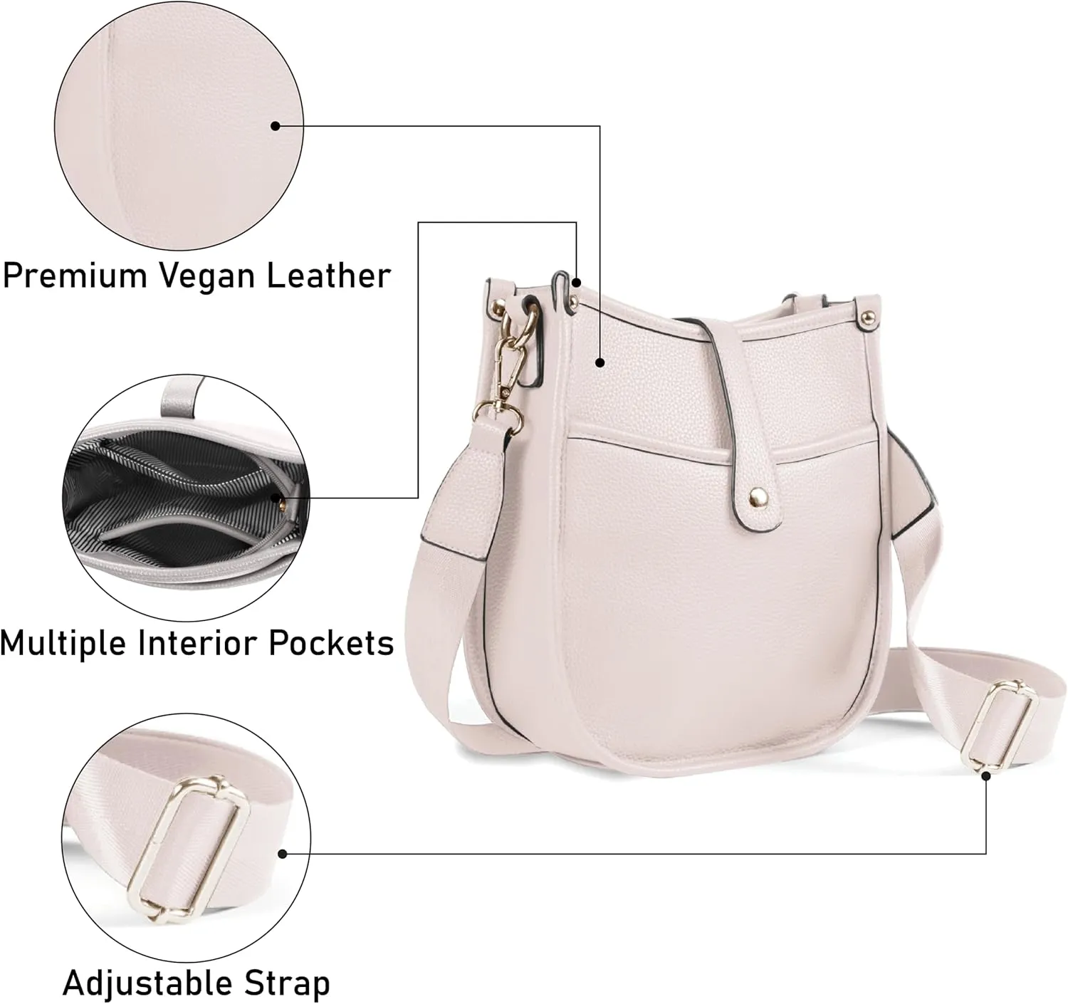 Trendy Hobo Crossbody Handbag with Adjustable Straps - Vegan Leather Designer Purses
