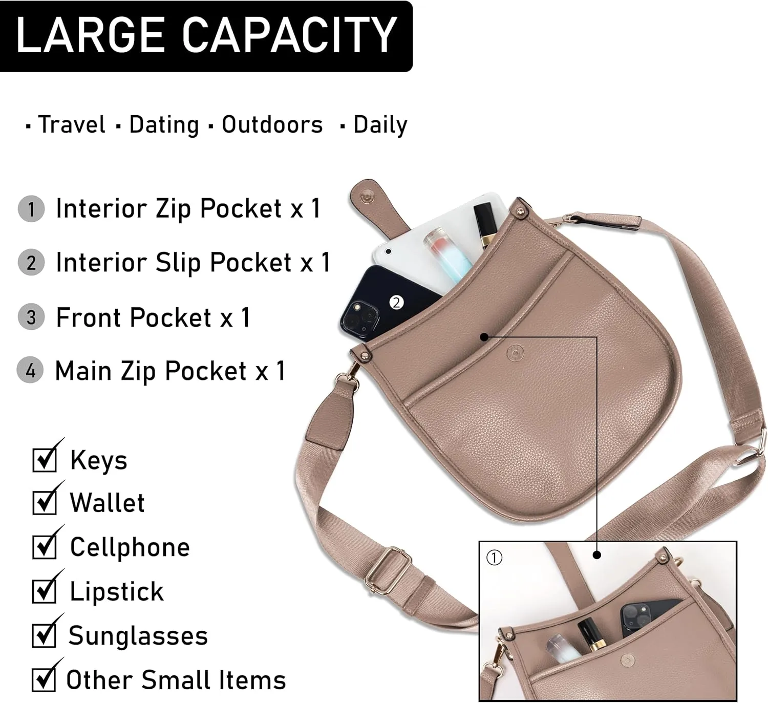 Trendy Hobo Crossbody Handbag with Adjustable Straps - Vegan Leather Designer Purses