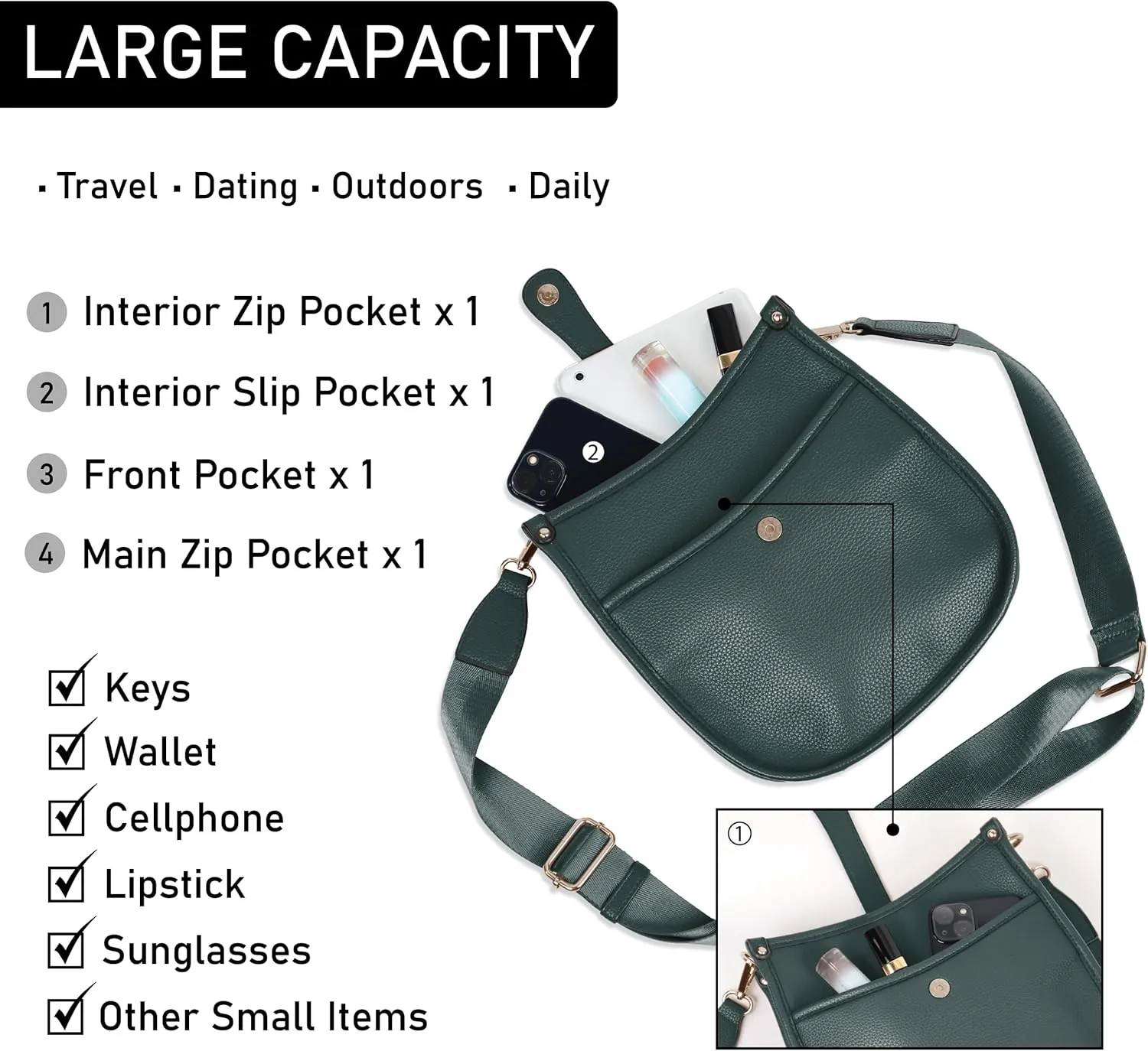 Trendy Hobo Crossbody Handbag with Adjustable Straps - Vegan Leather Designer Purses