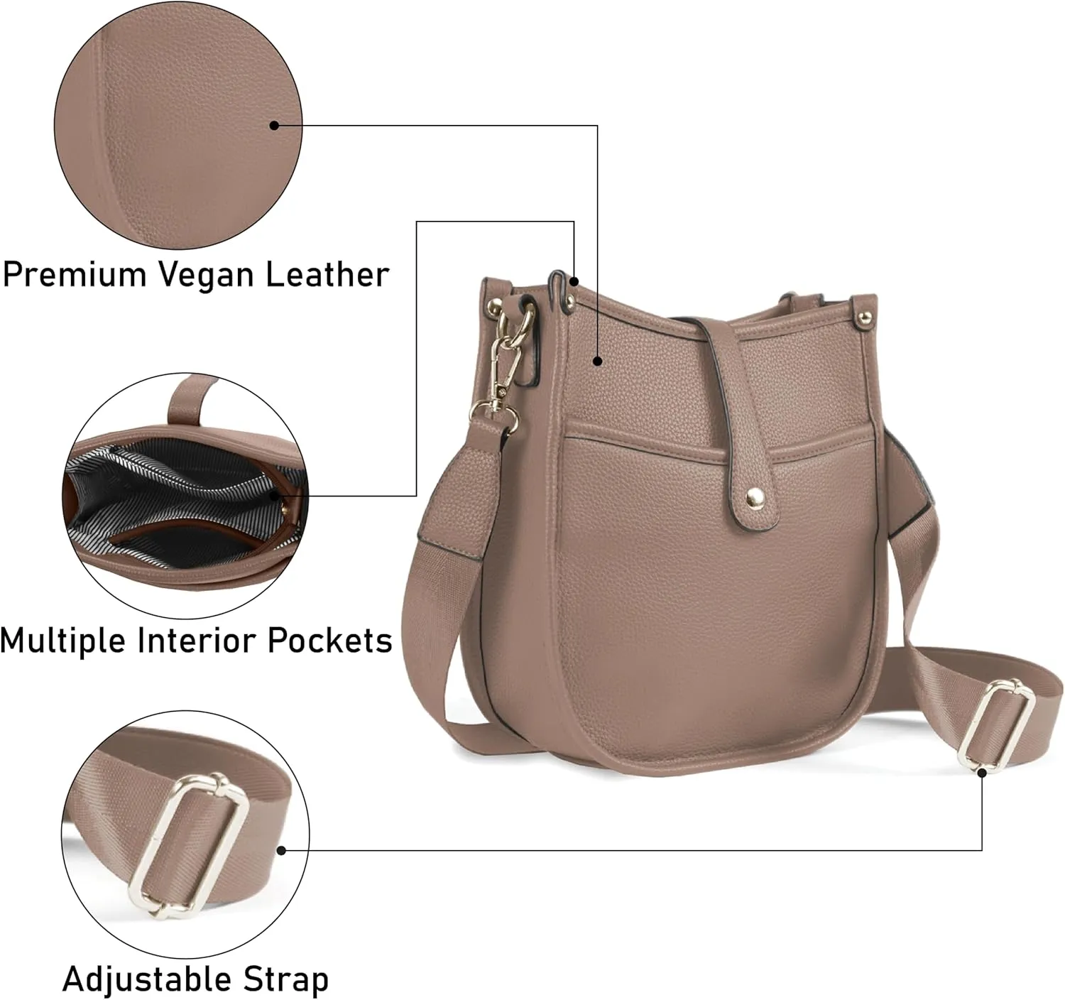 Trendy Hobo Crossbody Handbag with Adjustable Straps - Vegan Leather Designer Purses