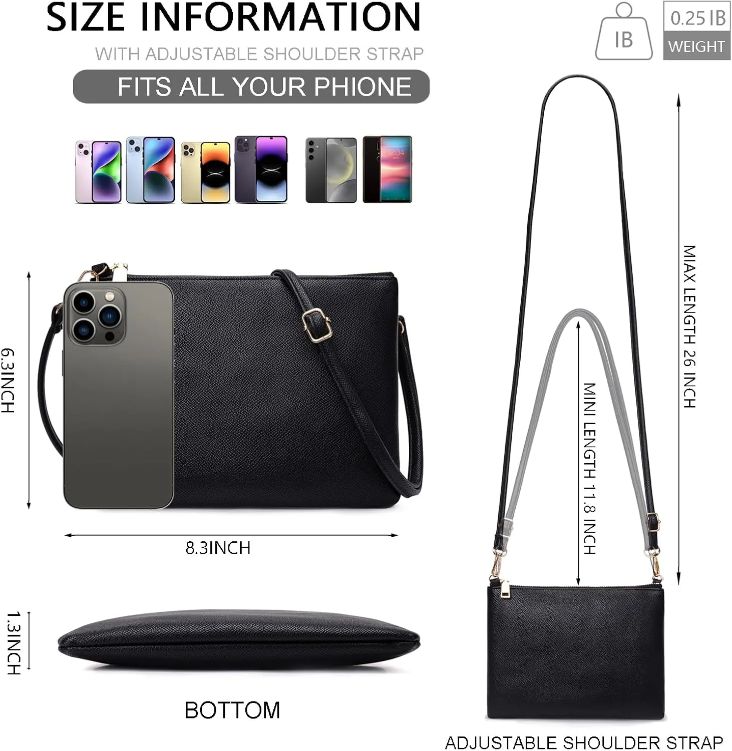 Trendy Small Crossbody Bags for Women Vegan Leather Simple Shoulder Purses Clutch Wallet with Adjustable Strap