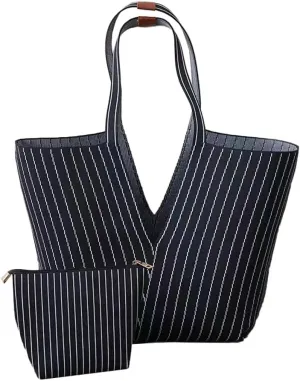 Trendy Tote Bag Women 2025 Retro Stripes Purses Large Shoulder Bags Top Handle Handbags Satchel with Wallet 2PCS