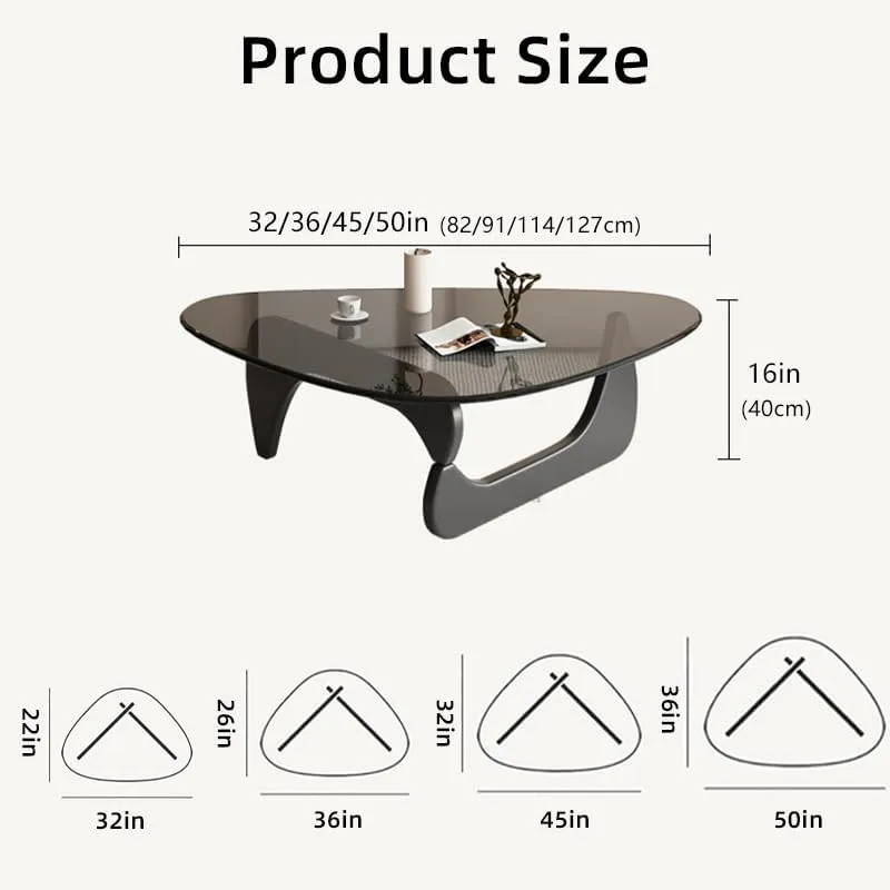 Triangle Coffee Table Modern Noguchi End Table, Solid Wood Base and 8mm Thick Tempered Glass Top Accent for Living Room Office Hotel Patio (Natural Wood Legs   Gray Glass, 32 * 22 * 16)