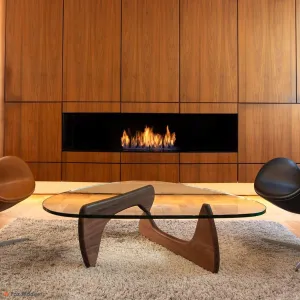 Triangle Coffee Table Modern Noguchi Vintage End Table, Solid Wood Base and Clear Glass Top Accent, for Living Room, Patio(Dark Walnut)