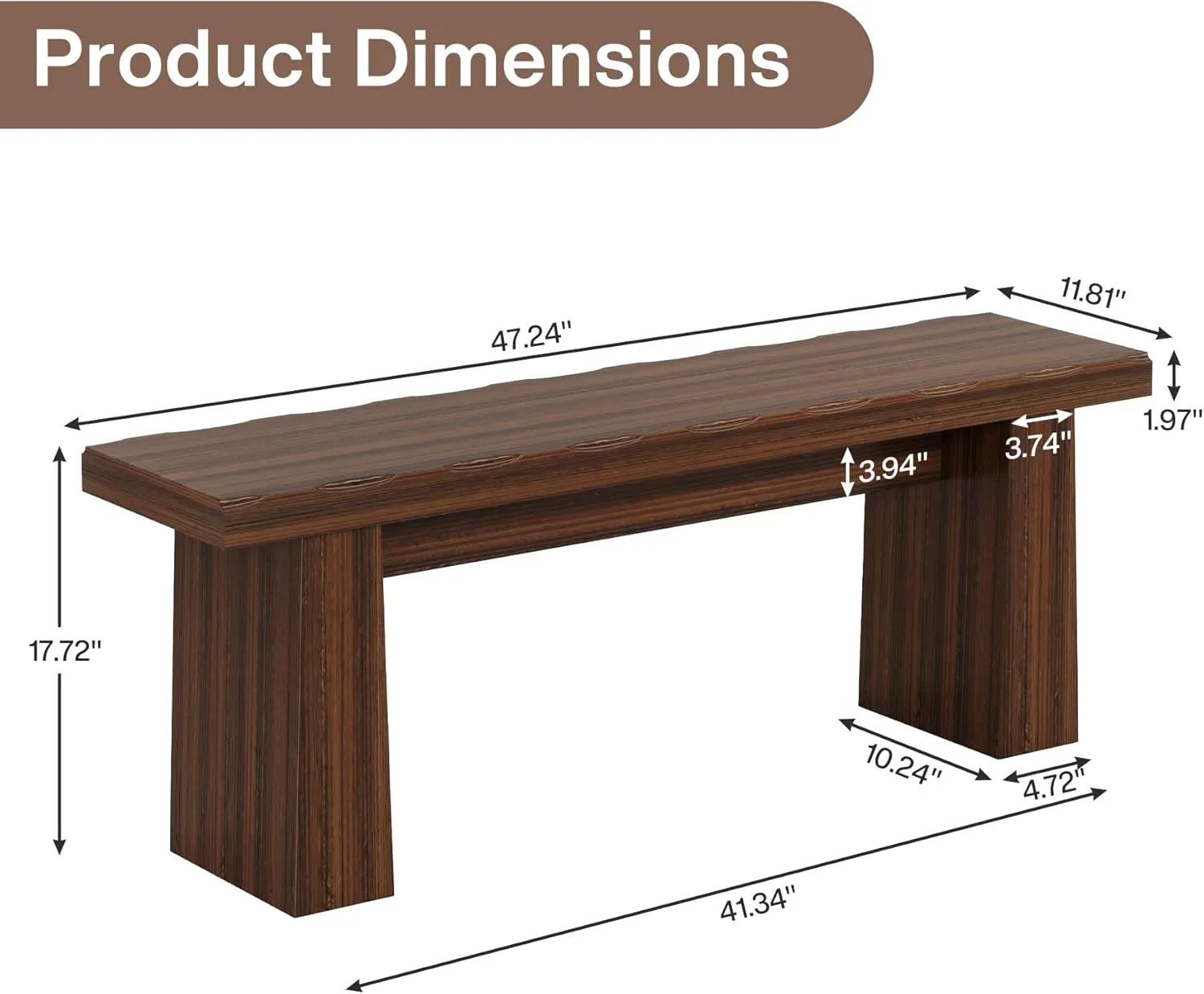 Tribesigns Wooden Entryway Bench, 47-Inch Wood Dining Table Bench with Sturdy Frame for Dining Room Bedroom Living Room Hallway Kitchen, Easy Assembly (Walnut)
