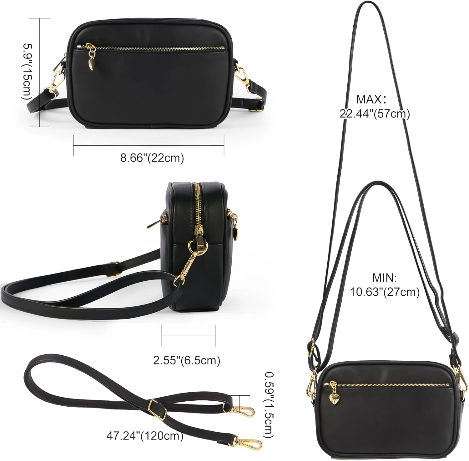 Triple Zip Small Crossbody Bag for women Pu Leather Purses Small Shoulder Handbag