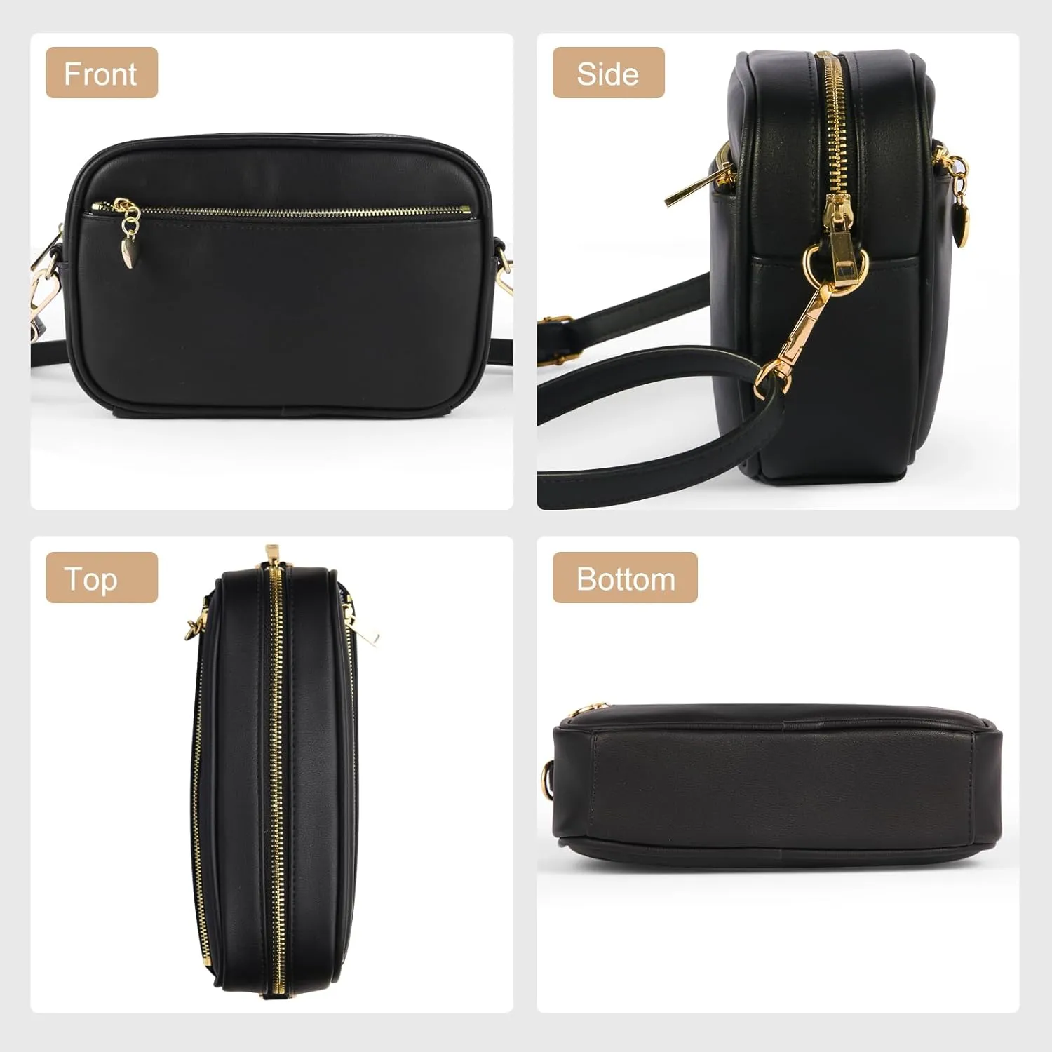 Triple Zip Small Crossbody Bag for women Pu Leather Purses Small Shoulder Handbag